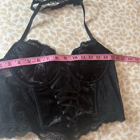 Killstar Black Cardinal Sins Gothic Lace Up Velvet High Neck Bralette NWOT XL - Picture 15 of 16